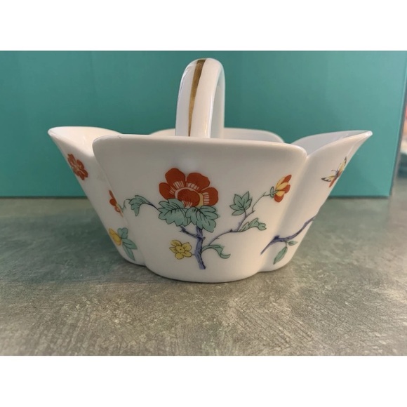 Vintage Haviland Limoges France Shalimar Floral Glass Basket With Gold Trim - Picture 6 of 8